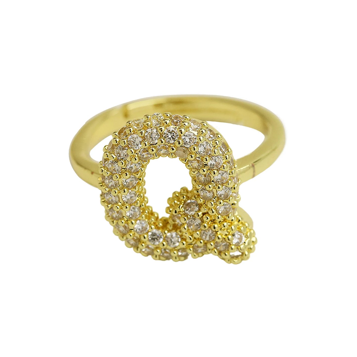 Bubble Cute 26 Letters Ring for Women Balloon Gold Plated Zircon A-Z Letters Open Adjustable Ring Aesthetic Wedding Jewelry Gift - Uknowucme