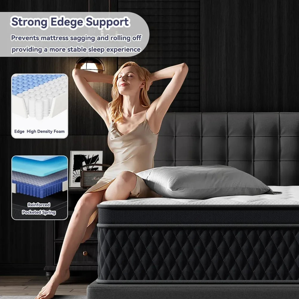 King Hybrid Mattress 10" Thick – Pocketed Coils & Memory Foam Motion-Free Bed (Gel Cooling, 10-Year Warranty) - Uknowucme