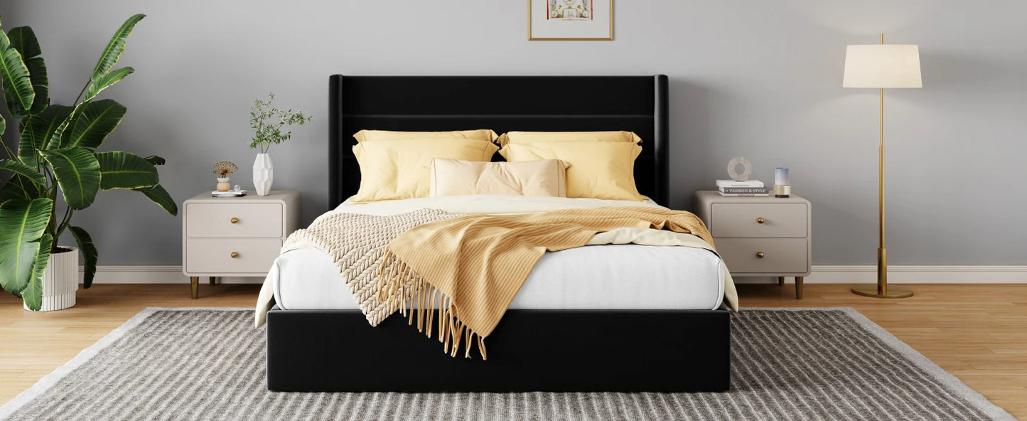 HOOMIC Lift Up Storage Bed with Wingback Headboard/Heavy-Duty Hydraulic Bed/Large Underneath Storage Allewie - Uknowucme