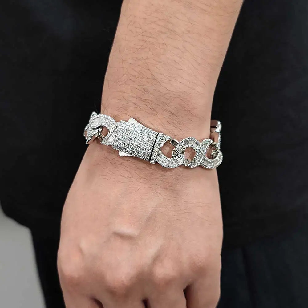 15MM Gold Filled Diamond Infinity Link Bracelet Necklace Iced Out Baguette & Round Infinity Cuban Necklace - Uknowucme