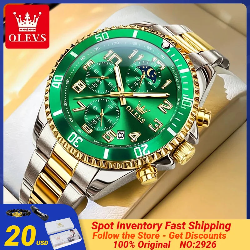 OLEVS Men's Watches Classic Multifunctional Chronograph Original Quartz Wristwatch Moon Phase 24 Hour Waterproof Watches Man NEW - Uknowucme