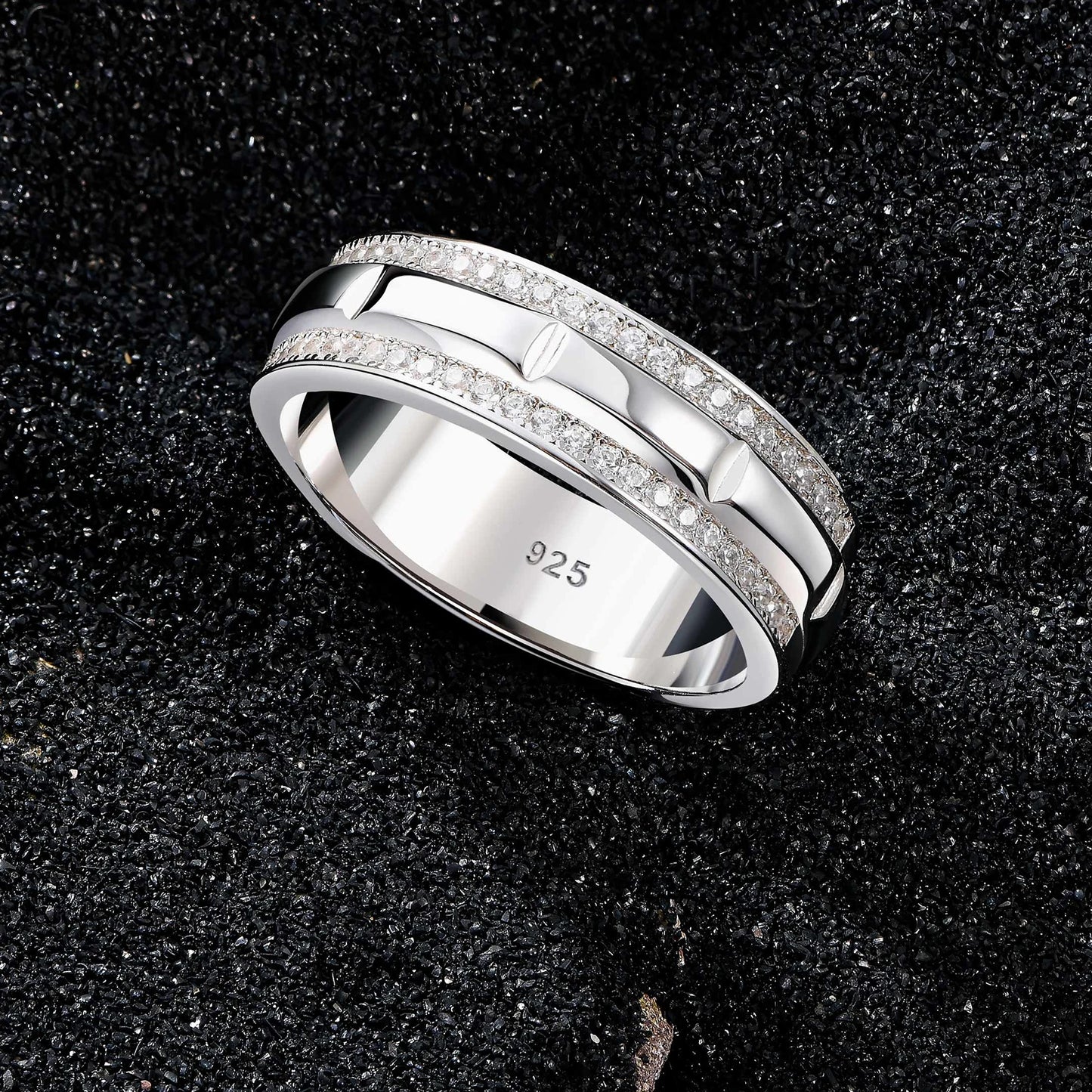 Newshe Solid 925 Sterling Silver Wedding Rings for Men Half Eternity Male Ring Brilliant Round White Cubic Zircons Fine Jewelry - Uknowucme