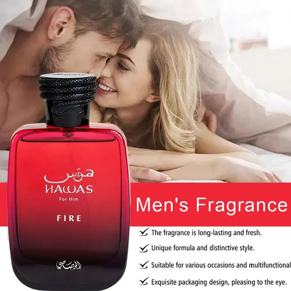100ml Hawas Fire Men's EDP Spray Long-lasting Arabian Luxury, Fresh Rich Scent, Premium Masculine Fragrance Ideal for Nights Out - Uknowucme