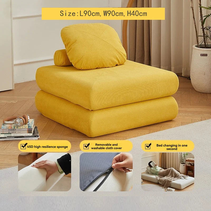 Fabric single sofa, sweet potato sofa bed, small-sized living room folding dual-use tatami, tofu block lazy sofa - Uknowucme