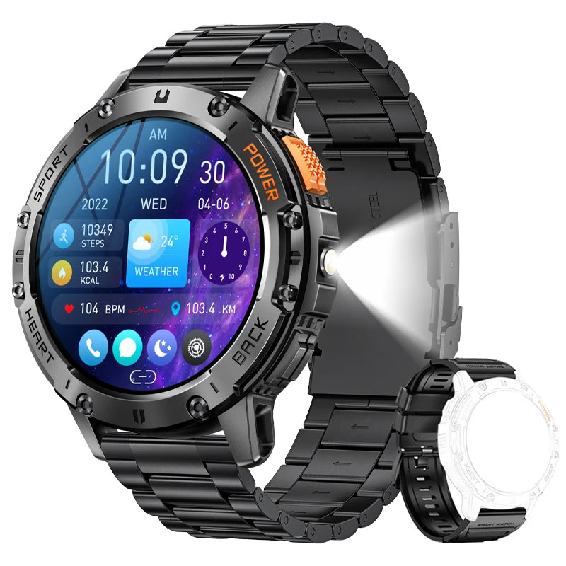 For Android ios New AMOLED Smart Watch Men with Flashlight Sports Waterproof Fitness Tracker Bluetooth Call Smartwatch Man+Box - Uknowucme