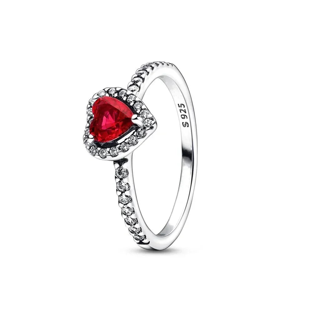 New High Quality 925 Sterling Silver pretty Radiant Heart Pavé Signet Ring Sparkling Wave ME Pavé & Red Dual Ring DIY Gift - Uknowucme