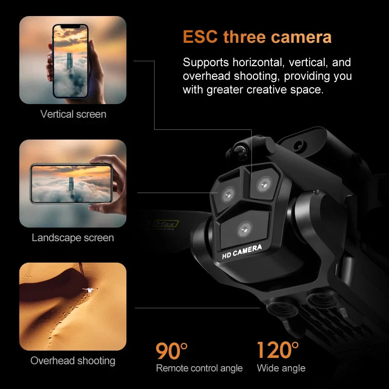 New K10 Max RC Drone HD Triple Camera Optical Flow Positioning Obstacle Avoidance Gesture Photography Foldable Quadcopter Toys - Uknowucme