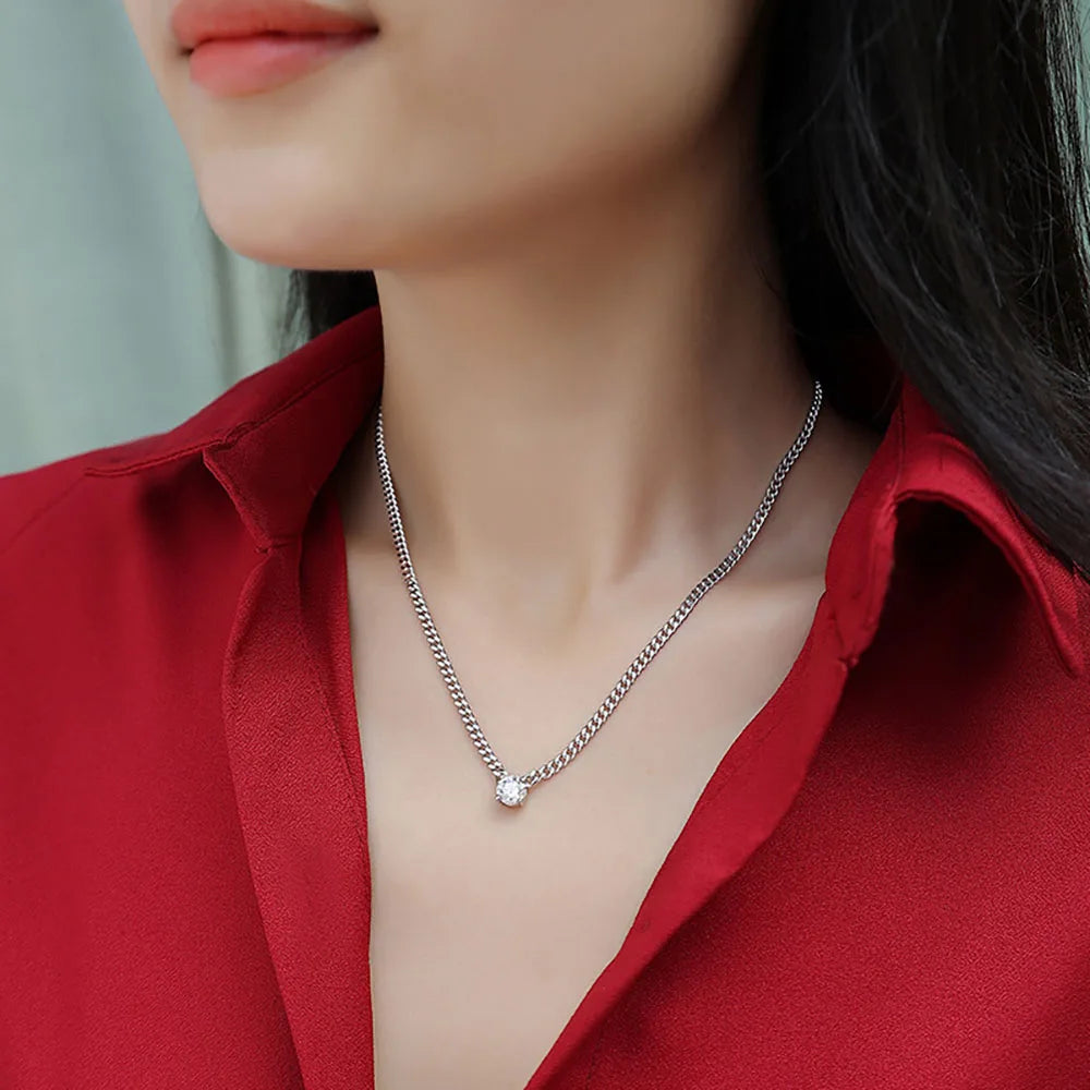 Serenity Day 49cm Cuban Chain D Color 1 Carat Moissanite Necklace S925 Sterling Silver Plated 18k White Gold Jewelry Wholesale - Uknowucme