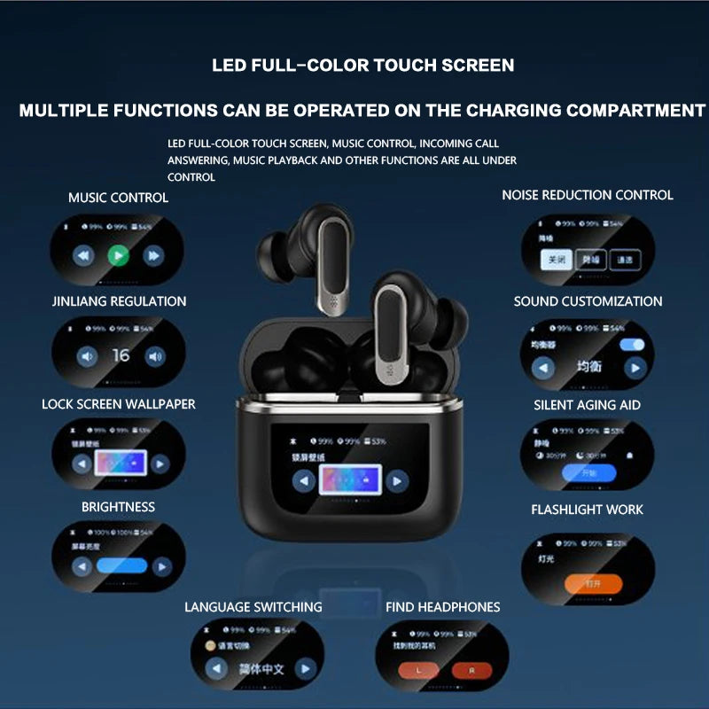 Xiaomi A8 PRO/E18 PRO/V8/CT11 Noise Cancelling Headphones LCD Wireless Earbuds Bluetooth Smart Touchscreen Earphones With Box - Uknowucme