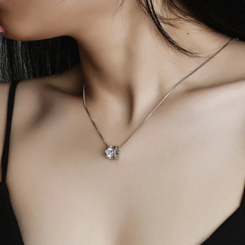 HOYON S925 Sterling Silver D Color VVS 3EX cut Moissanite Necklace Women's Jewelry Short Box Chain Six Claws 1Carat Diamond Gift - Uknowucme