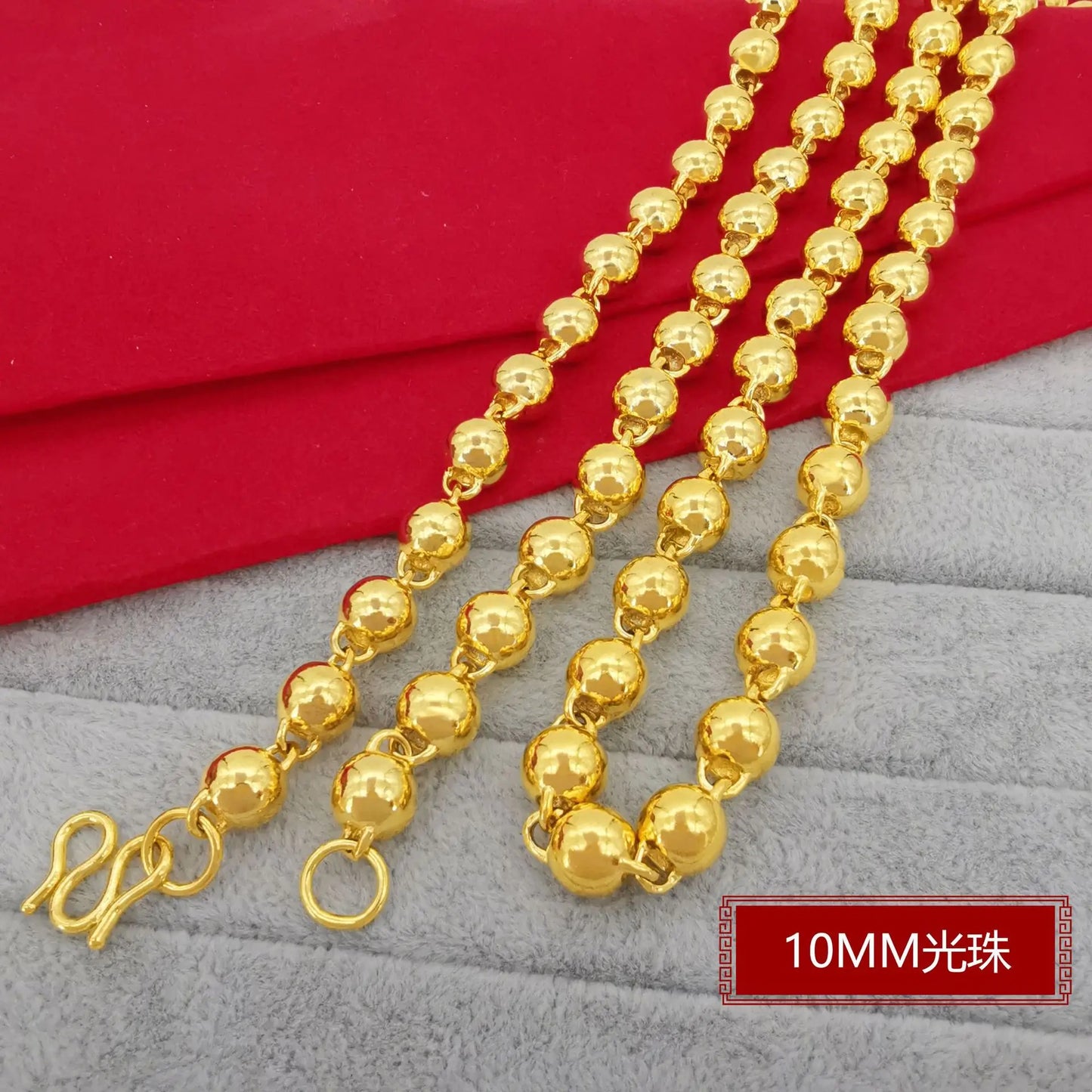 Hip Hop 24K Gold Plated 6MM-10MM Bead Men's Necklace Jewelry Gift - Uknowucme