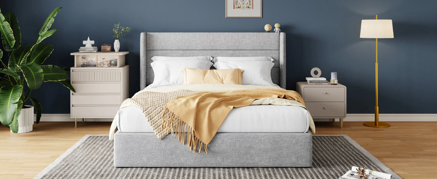 HOOMIC Lift Up Storage Bed with Wingback Headboard/Heavy-Duty Hydraulic Bed/Large Underneath Storage Allewie - Uknowucme