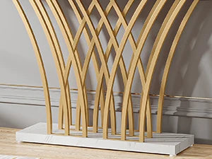59 inch Gold Console Table, Modern Entryway Table with Grid-Shaped Metal Base for Entrance, Hallway, Entryway, Living Room - Uknowucme