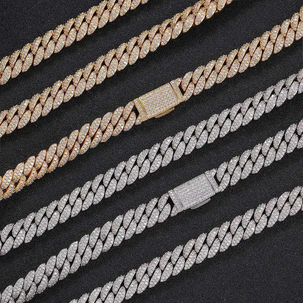 HOYON 10mm Lab Created Zircon Cuban Chain Men's Silver Gold Plated Necklace Zircon Bracelet Hip Hop Rock Neck Collar Jewelry - Uknowucme