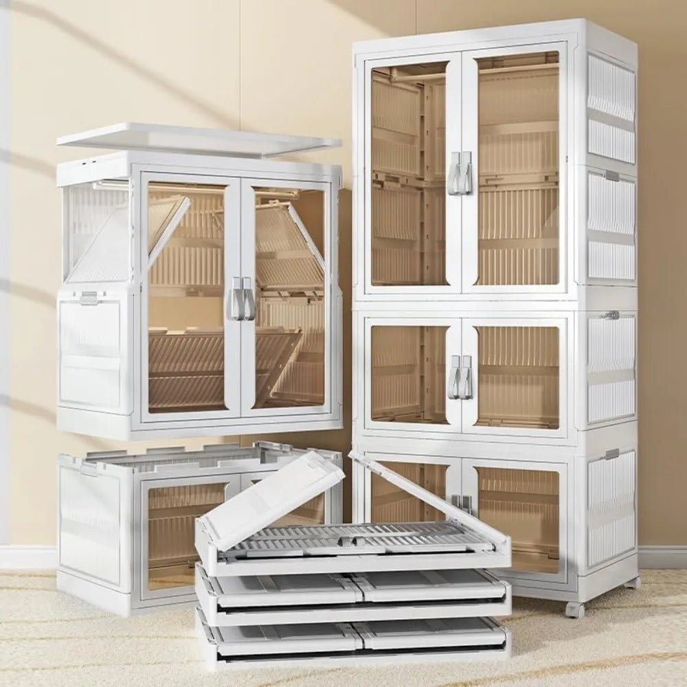 kids wardrobe closet, 4tiers portable foldable children’s clothes organizer with wheels cabinet toddler dresser storage organize