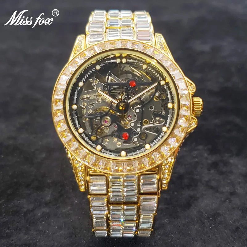 High End Automatic Watch For Men Hip Hop Diamond Hollow Mechanical relogio masculino Luxury Ice Out waterproof Male Watches 2022 - Uknowucme