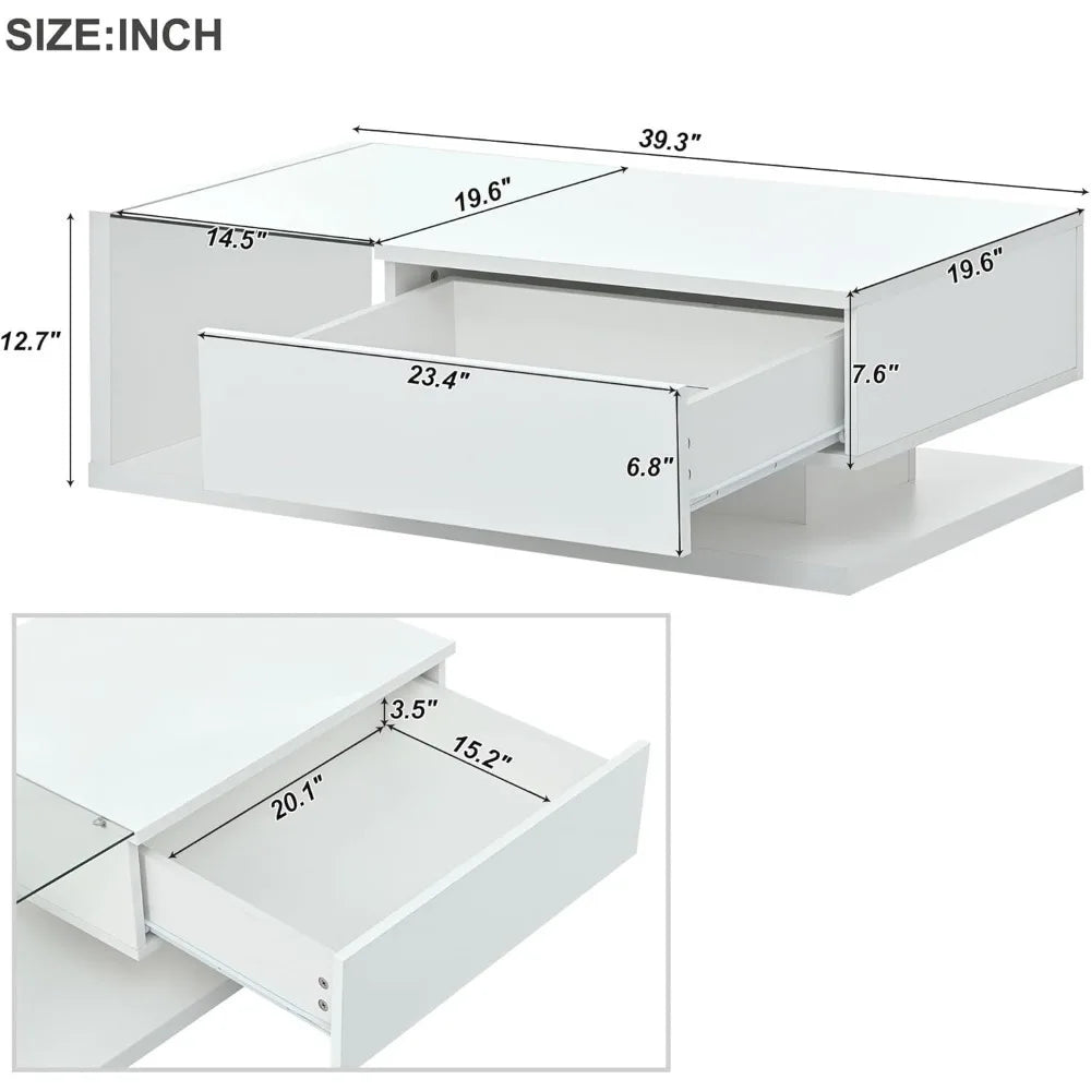 Coffee Table with Tempered Glass, Cocktail Table with High-Gloss UV Surface, Modernist 2-Tier Center Table for Living Room - Uknowucme