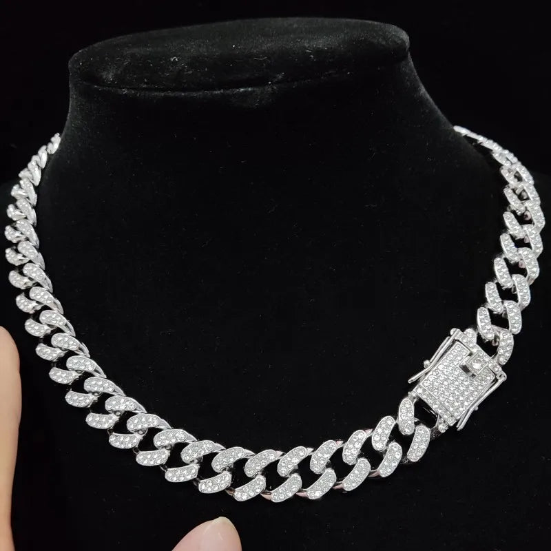 Men Women Hip hop Iced Out Bling Chain Necklace High quality 13mm width Miami Cuban Chain HipHop Necklaces Fashion Jewelry - Uknowucme