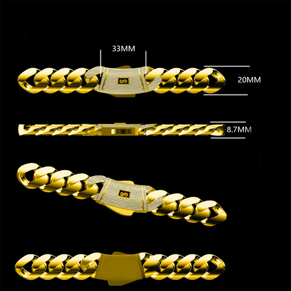 High Quality 14K Plated Monaco Chain 925 Silver Cuban Link Necklace Iced Out VVS Moissanite Clasp Smooth Cuban Chain Jewelry - Uknowucme