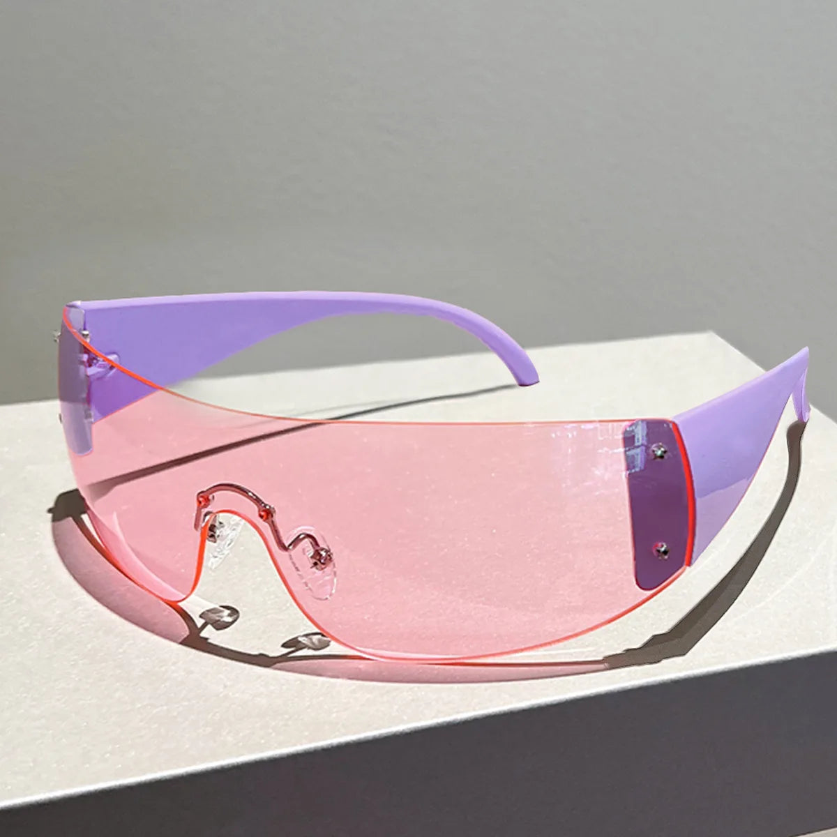 Y2K Rimless Brand Designer Sunglasses Women For Men 2023 One Piece Trending Luxury Sun Glasses Rivet Steampunk Pink Shades UV400 - Uknowucme