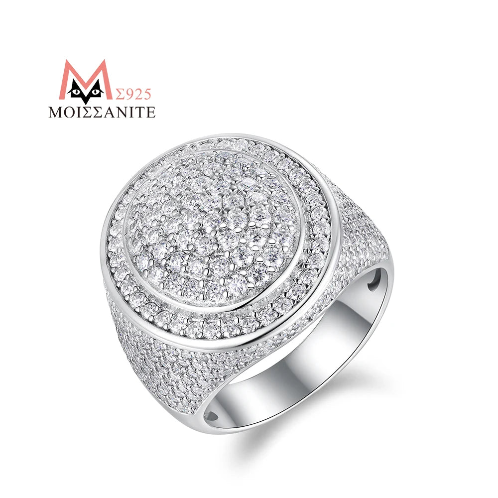 JIUZUAN Full Moissanite Ring Round Pave 925 Silver 18K Gold Plated Hip Hop Style Jewelry Gift Comes with GRA Certificate - Uknowucme