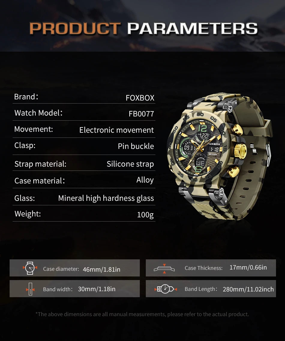 FOXBOX Military Digital Watch for Men Camouflage Waterproof Wristwatch Mens Shockproof Sport Quartz Tactical Clock Montre Homme - Uknowucme