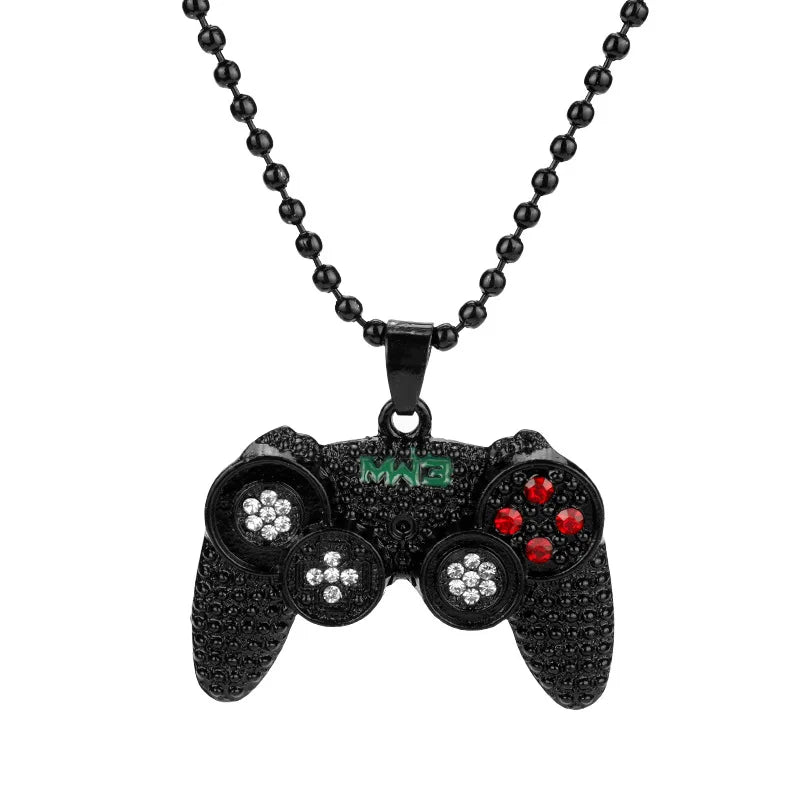 Hip-Hop Jewelry Game Console Handle Necklace Pendant Gold Color Chain Rhinestone Necklace Charms for Children Boys Gifts - Uknowucme