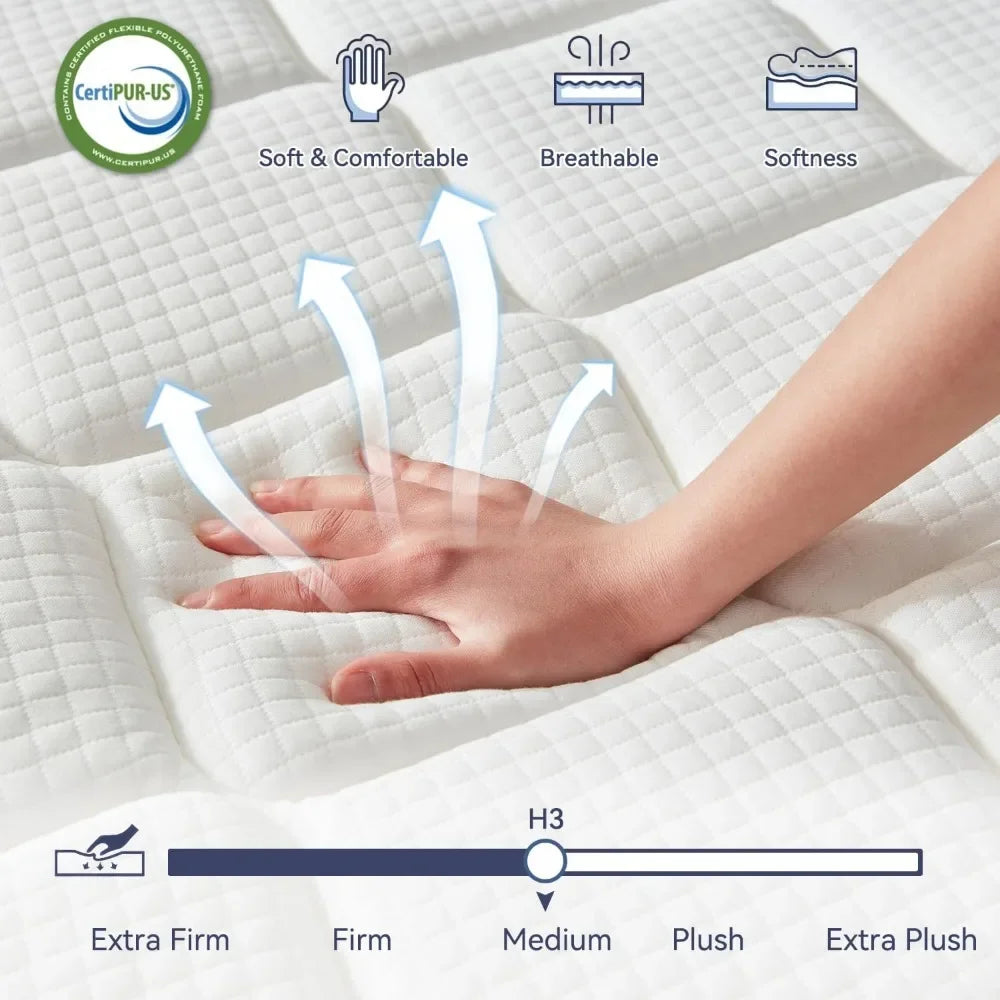 King Hybrid Mattress 10" Thick – Pocketed Coils & Memory Foam Motion-Free Bed (Gel Cooling, 10-Year Warranty) - Uknowucme
