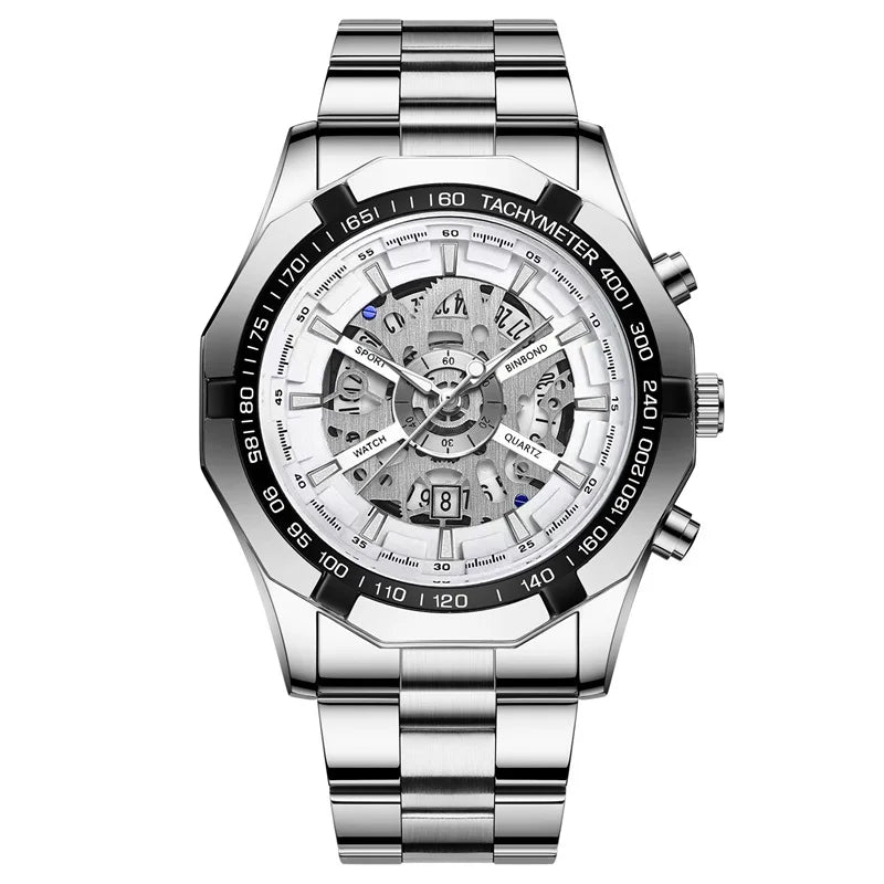 2025 Mens Quartz Watches Top Brand Luxury Stainless Steel Waterproof Hollow Out Blue Big Male Wristwatches Relogio Masculino - Uknowucme