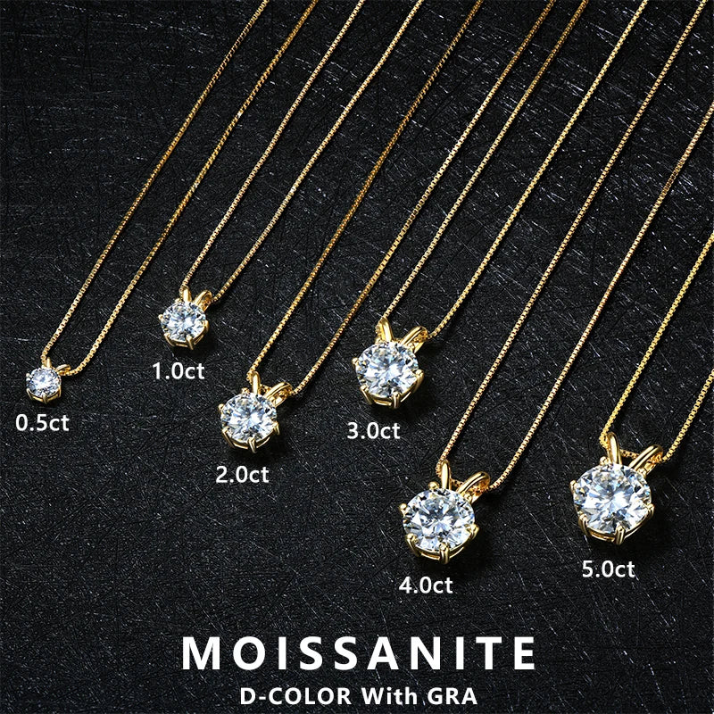 Lnngy 0.5ct-5ct Moissanite Pendant Necklace With Certificate For Women Original Real 925 Silver Chain Solitaire Drop Necklaces - Uknowucme