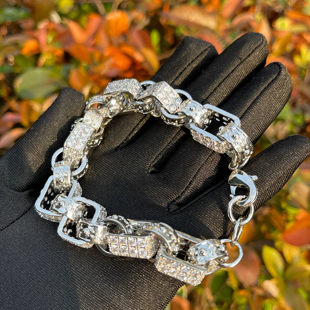 Bubble Letter 14mm Box Link Men's Bracelet Iced Out Cubic Zirconia Prong Setting Fashion Hip Hop Punk Jewelry 2023 Trending Gift - Uknowucme