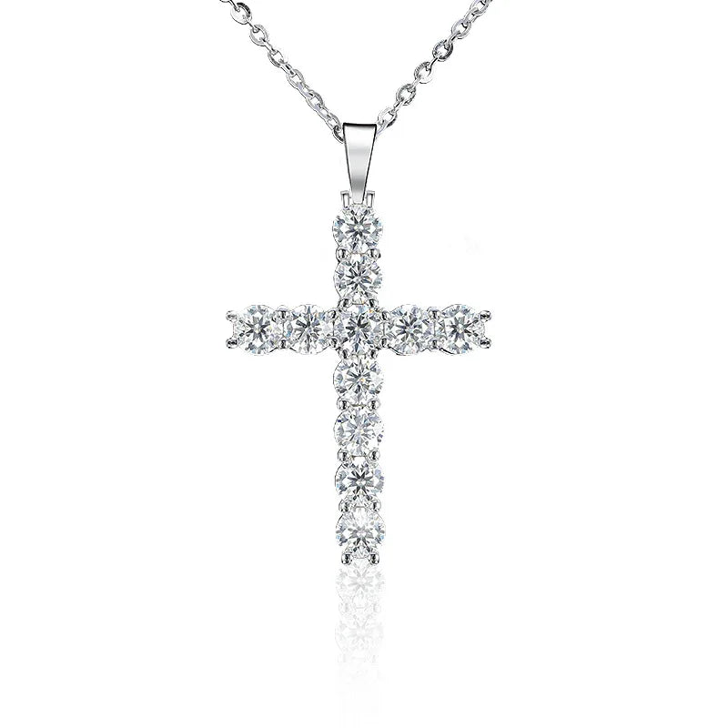HOYON Luxury s925 Silver Mosonite Full Diamond Cross Pendant Necklace Jewelry Gift Collar Chain Hip Hop Style Couple Accessories - Uknowucme