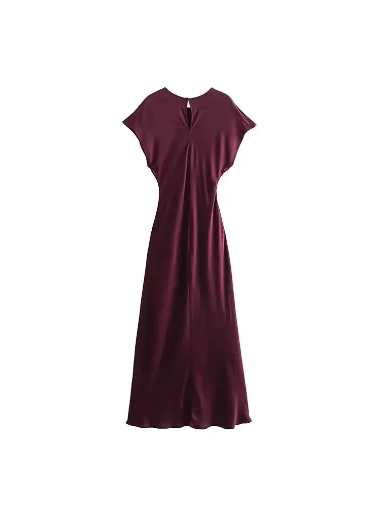 TRAF 2024 Midi Satin Dress Woman Long Dresses For Women Chic And Elegant Evening Dresses Female Party Dress - Uknowucme