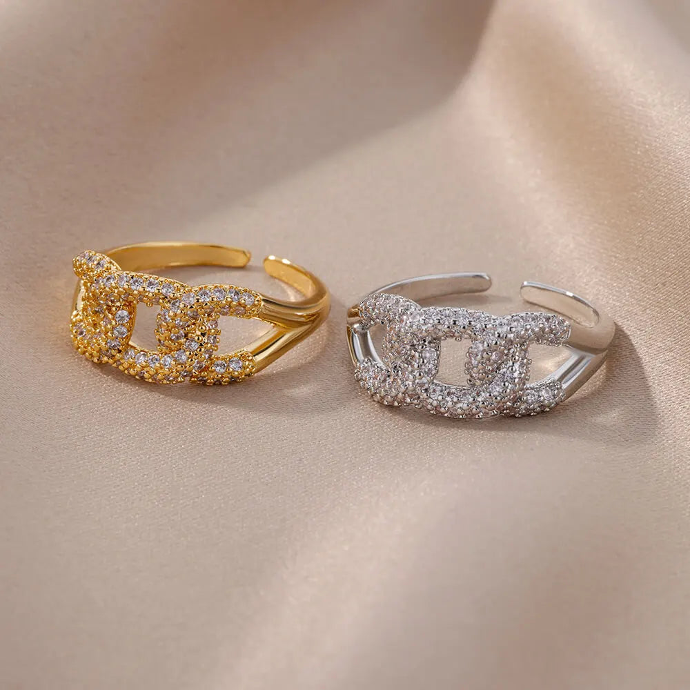 Broken Zircon Crystal Rings for Women Jewelry Accessories Body Finger Decoration Aesthetic Adjustable Couple Ring Best Gift - Uknowucme