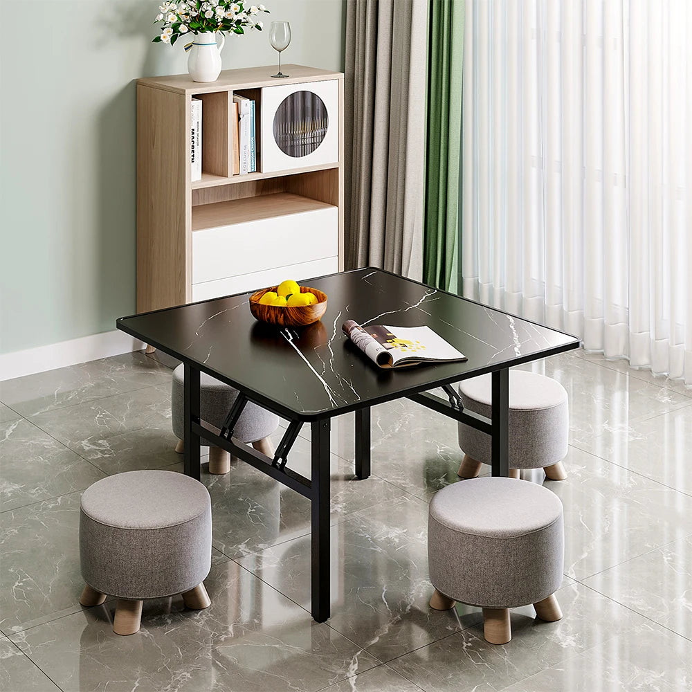 Square Marble Effect 80cm Folding Coffee Table Camping Dining Table Office Center Kitchen Furniture - Uknowucme