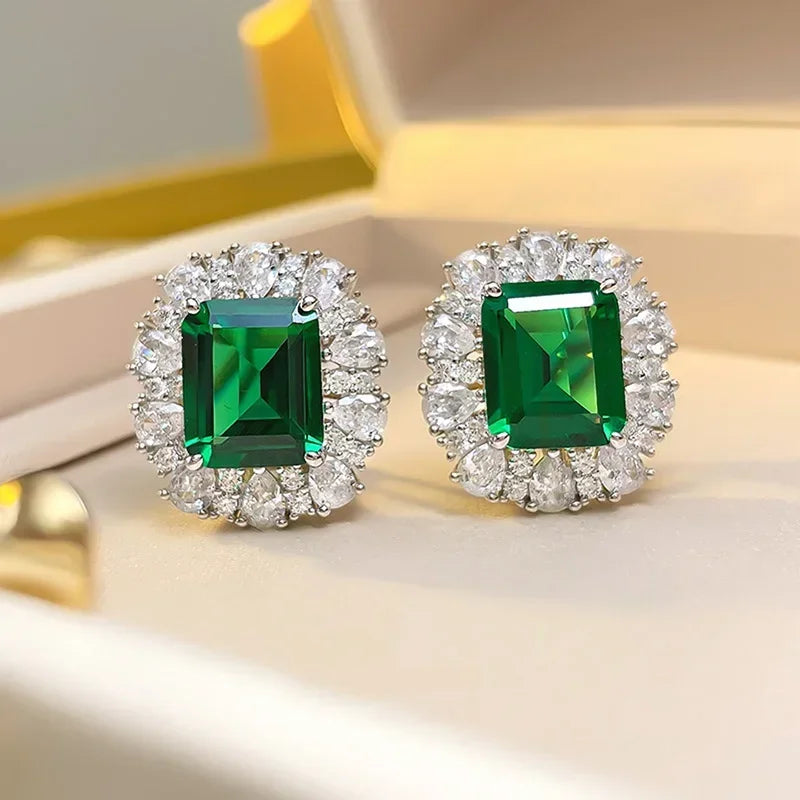 2025 Geometric Green CZ Sparkling Cubic Zirconia Earrings, Suitable for Women's Wedding Parties, Elegant Jewelry - Uknowucme