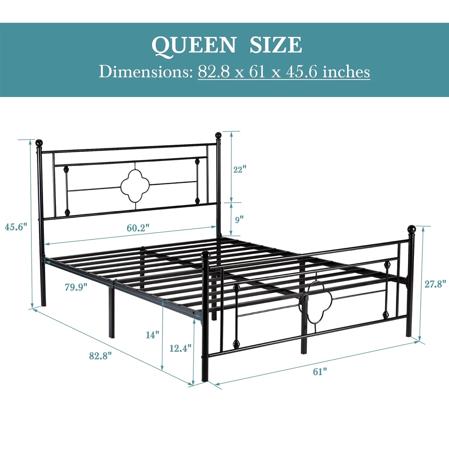 HOOMIC 14 Inch Metal Platform Bed Frame, Vintage Victorian Style, Wrought Iron Headboard and Footboard - Uknowucme