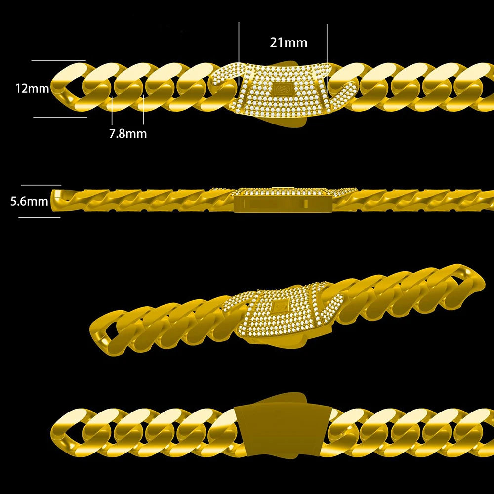 High Quality 14K Plated Monaco Chain 925 Silver Cuban Link Necklace Iced Out VVS Moissanite Clasp Smooth Cuban Chain Jewelry - Uknowucme