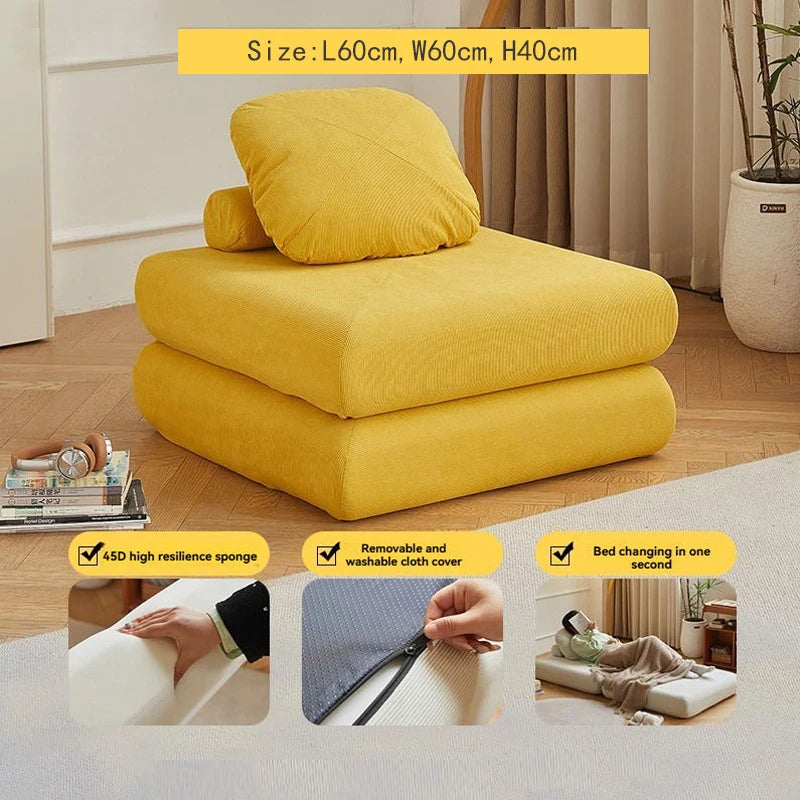 Fabric single sofa, sweet potato sofa bed, small-sized living room folding dual-use tatami, tofu block lazy sofa - Uknowucme