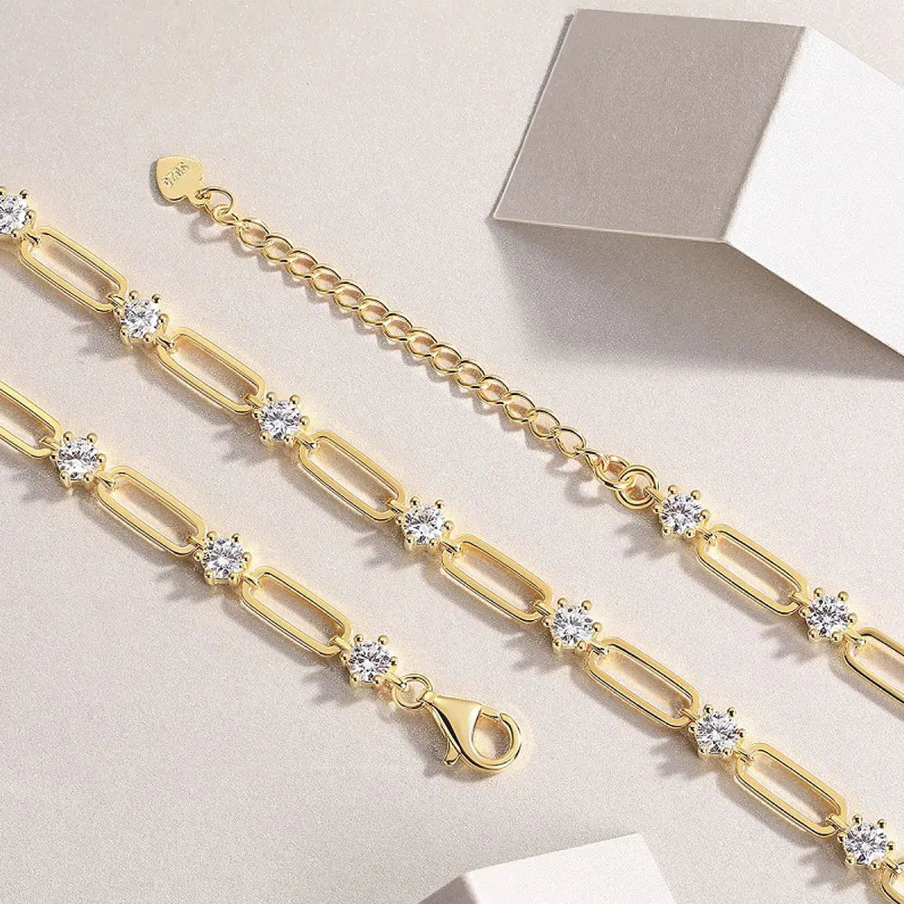KNOBSPIN D VVS1 Moissanite Tennis Necklace s925 Sterling Silver Plated 18k Yellow Gold GRA Certified 18inch Necklaces for Women - Uknowucme
