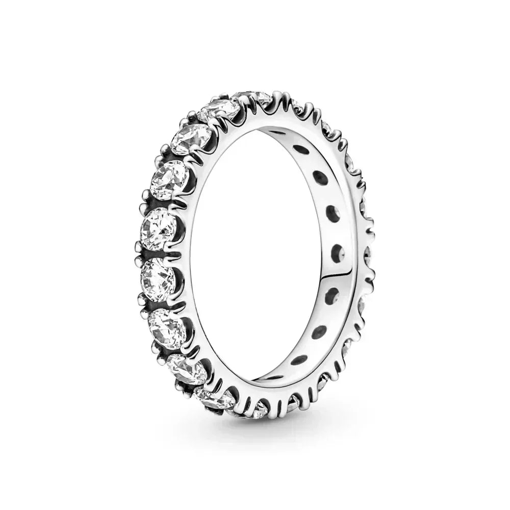 High-Quality New 925 Sterling Silver pretty Sparkling Row Eternity Ring Three Stone Vintage Ring Fit Party Woman Jewelry Gift - Uknowucme