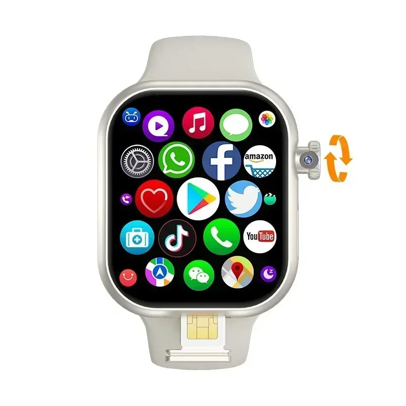The smartwatch is equipped with an 8-megapixel rotating camera, 5G Android VP29, 256GB storage, Sim card, GPS and WIFI - Uknowucme