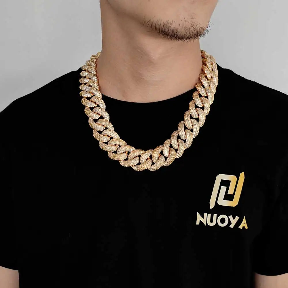 ALINOYA Hip Hop Ice Out 25Mm Miami Cuban Chain Bling Diamond Jewelry Zircon 18K Gold Plated Thick Link Necklace - Uknowucme