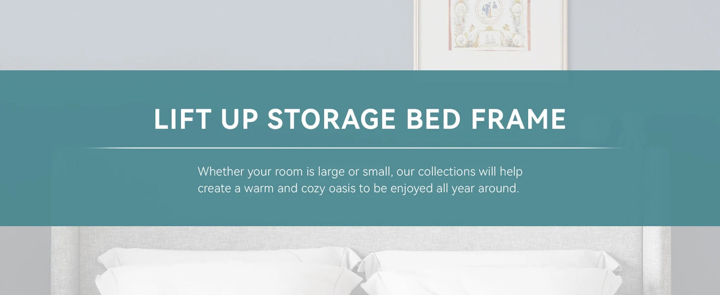HOOMIC Lift Up Storage Bed with Wingback Headboard/Heavy-Duty Hydraulic Bed/Large Underneath Storage Allewie - Uknowucme