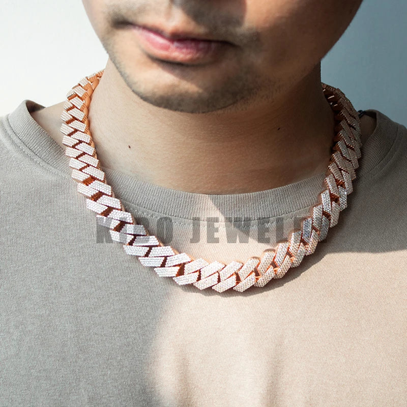 KIBO Jewelry Set 925 Sterling Silver Iced Out Rose Gold Plated 18mm Width Moissanite Cuban Link Chain - Uknowucme