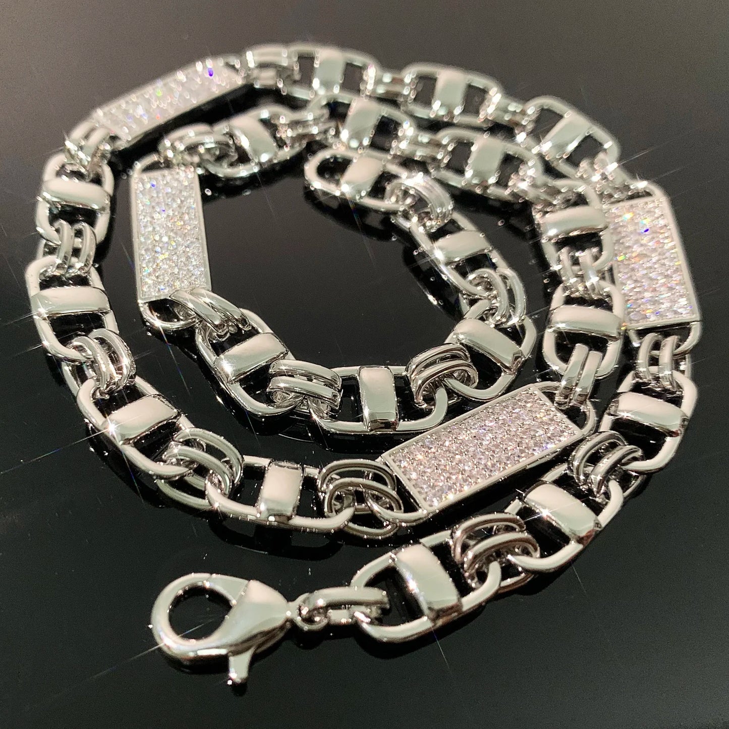 8mm Square Clustered Cuban Chain Necklace For Men Hip Hop Link Gold Color Bling Zirconia Fashion Rock Jewelry - Uknowucme
