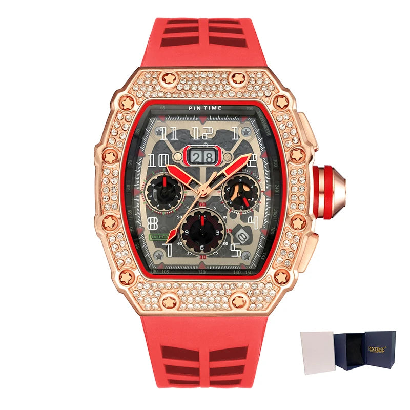 New Arrival Men Business Quartz Watch PINTIME Top Brand Bling Iced Out Diamond Hip Hop Chronograph Popular Item Six Colors - Uknowucme
