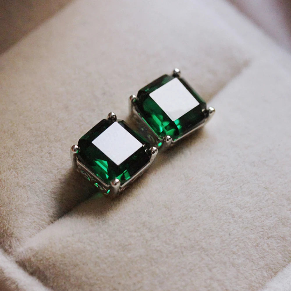 Huitan Eternity Green CZ Stud Earrings for Women Gold Color Luxury Bride Wedding Earrings Elegant Ear Accessories Party Jewelry - Uknowucme