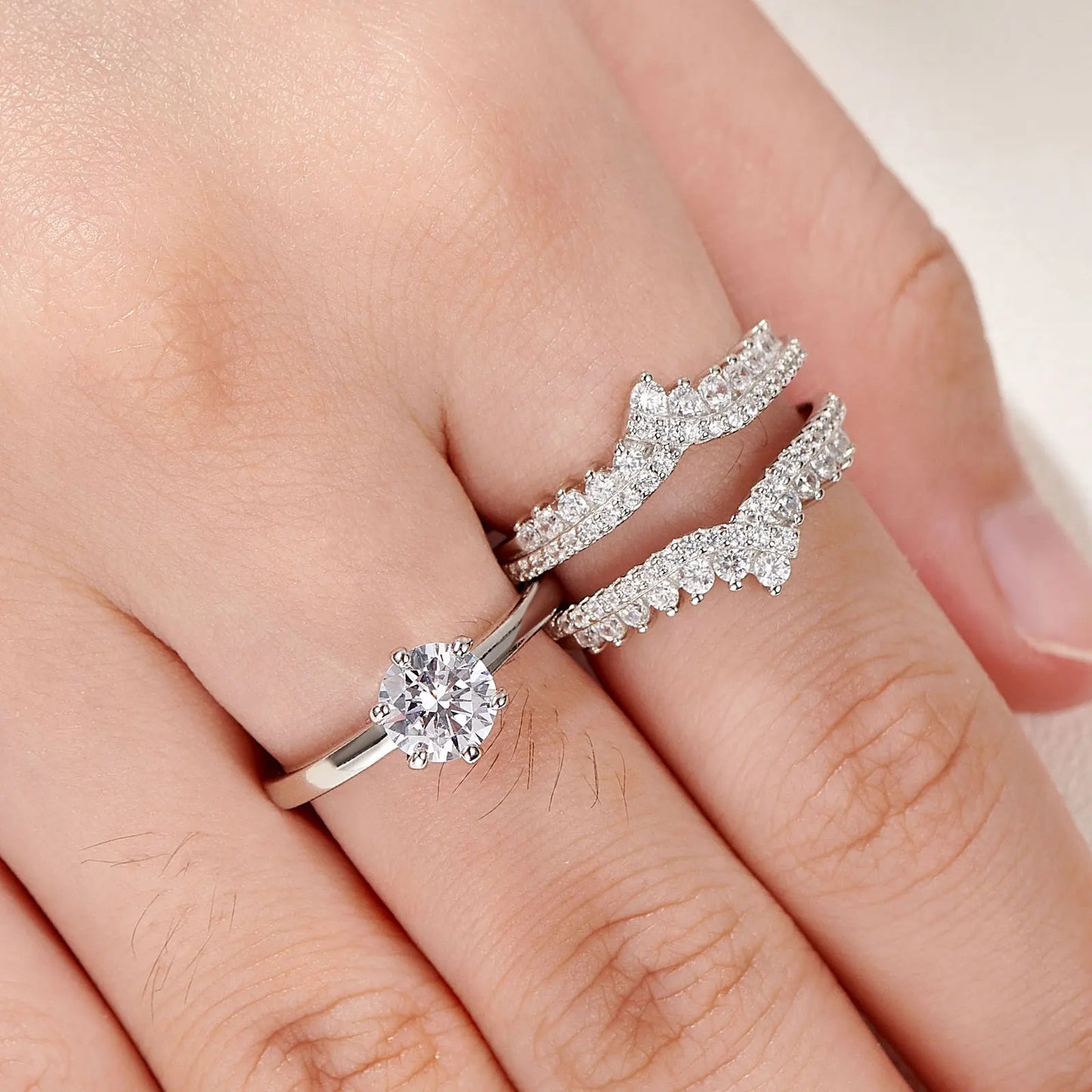 Newshe 925 Silver Original Wedding Rings for Women 1.8Ct Round Cut Cubic Zircon Jewelry Engagement Ring Enhancer Band Bridal Set - Uknowucme