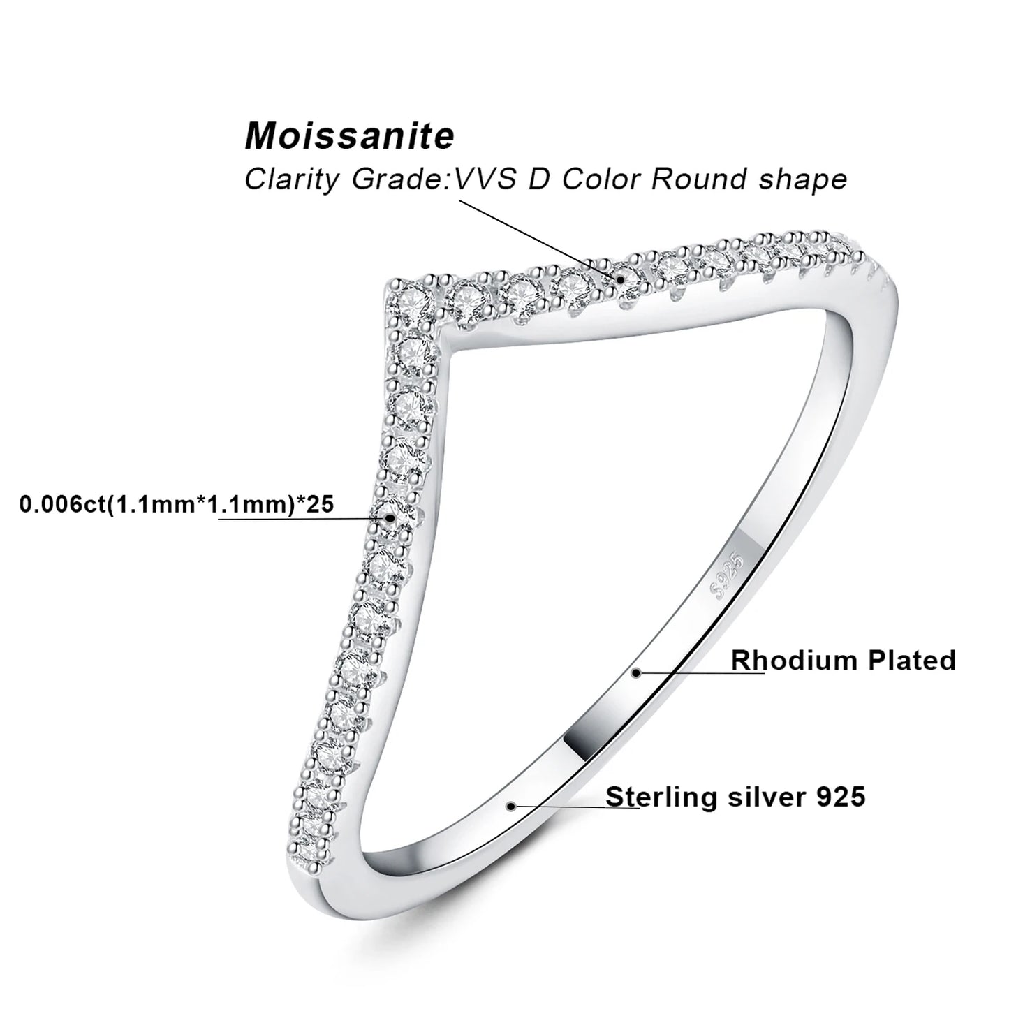 JewelryPalace Moissanite D Color Round Cut 925 Sterling Silver V Shape Stackable Wedding Ring for Woman Yellow Rose Gold Plated - Uknowucme